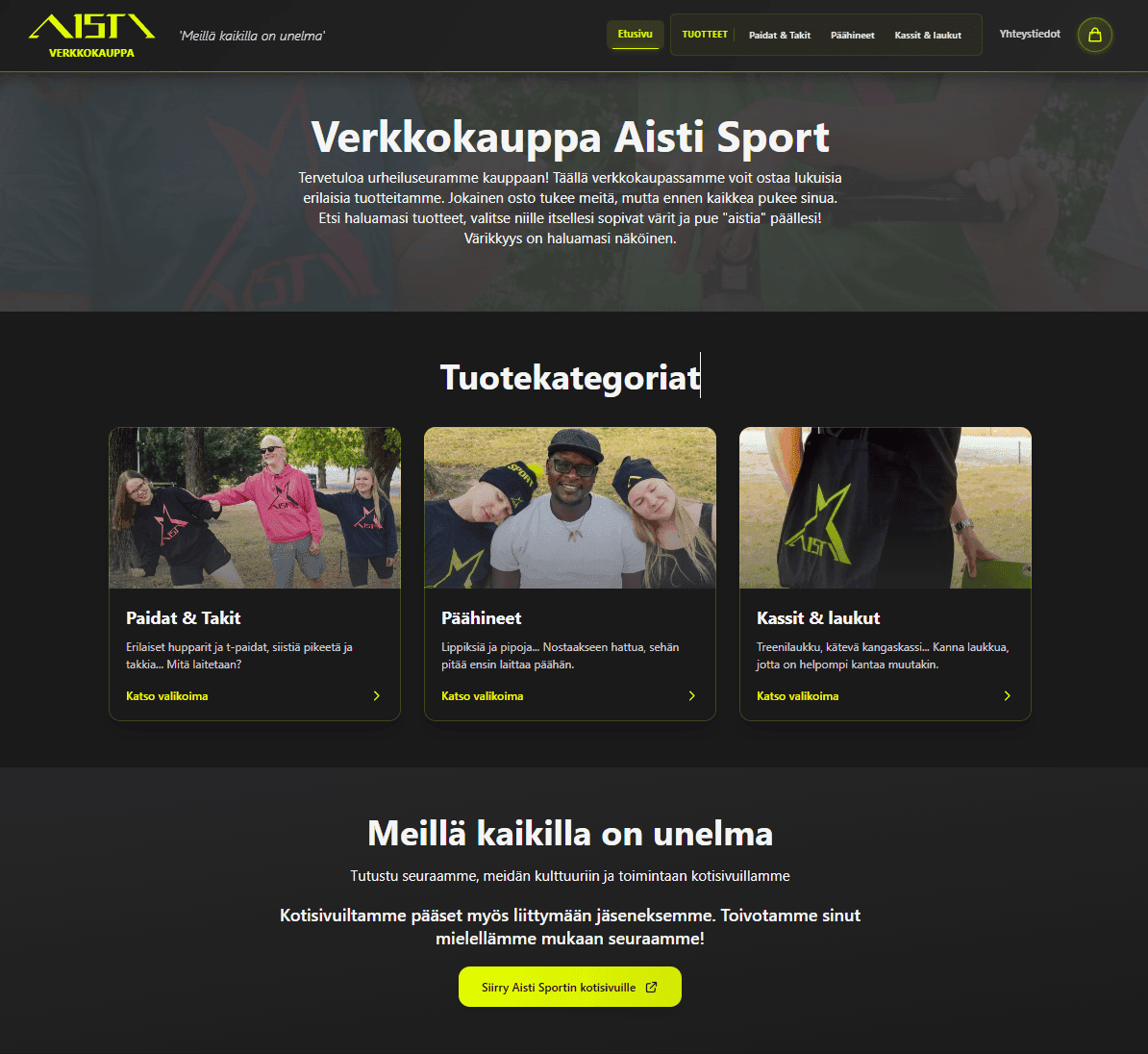 Kuvakaappaus Aisti Sportin verkkokaupasta